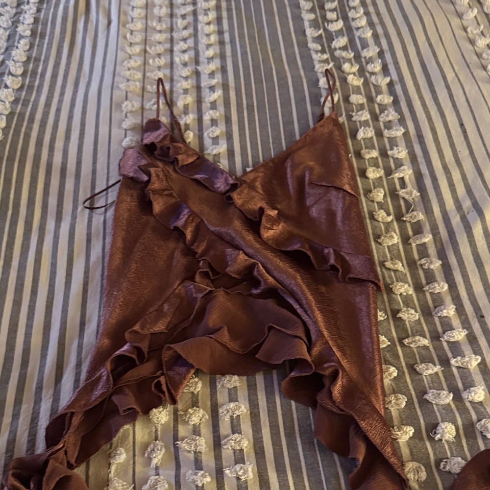 Brown Ruffled Bikini Top - Picture 2 of 3